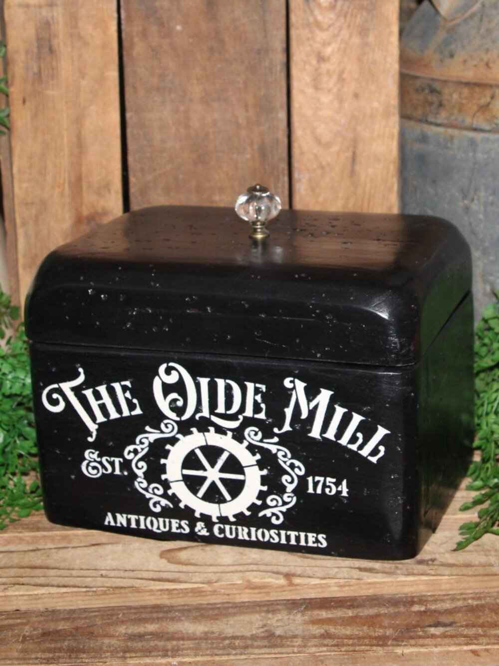 Black & Cream OLD MILL Farmhouse Wood Storage Decor Box with Lid